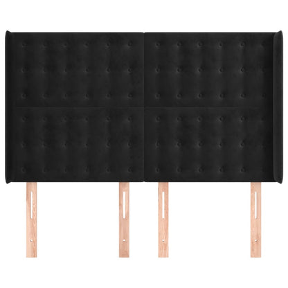 Cabeceira de cama c/ abas veludo 147x16x118/128 cm preto