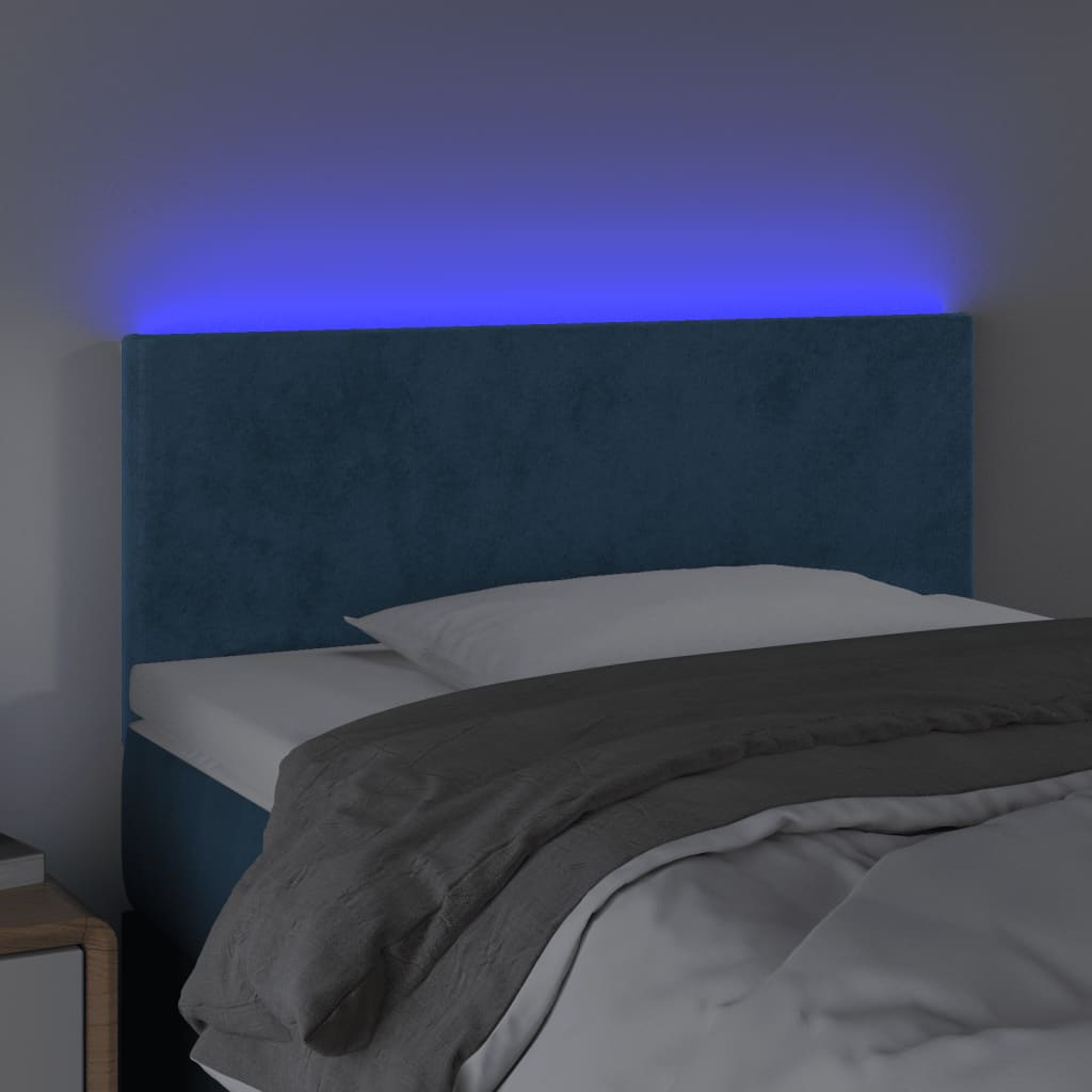 Cabeceira de cama c/ luzes LED veludo 90x5x78/88 cm azul-escuro