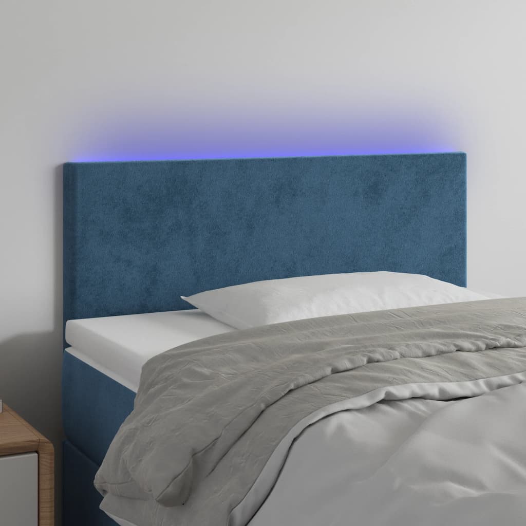 Cabeceira de cama c/ luzes LED veludo 90x5x78/88 cm azul-escuro