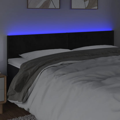 Cabeceira de cama c/ luzes LED veludo 160x5x78/88 cm preto