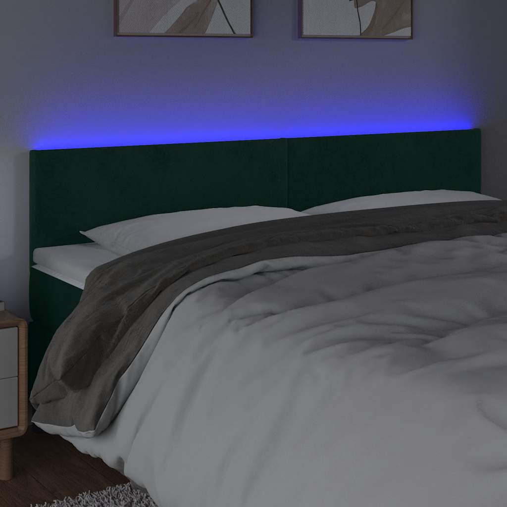Cabeceira de cama c/luzes LED veludo 200x5x78/88cm verde-escuro