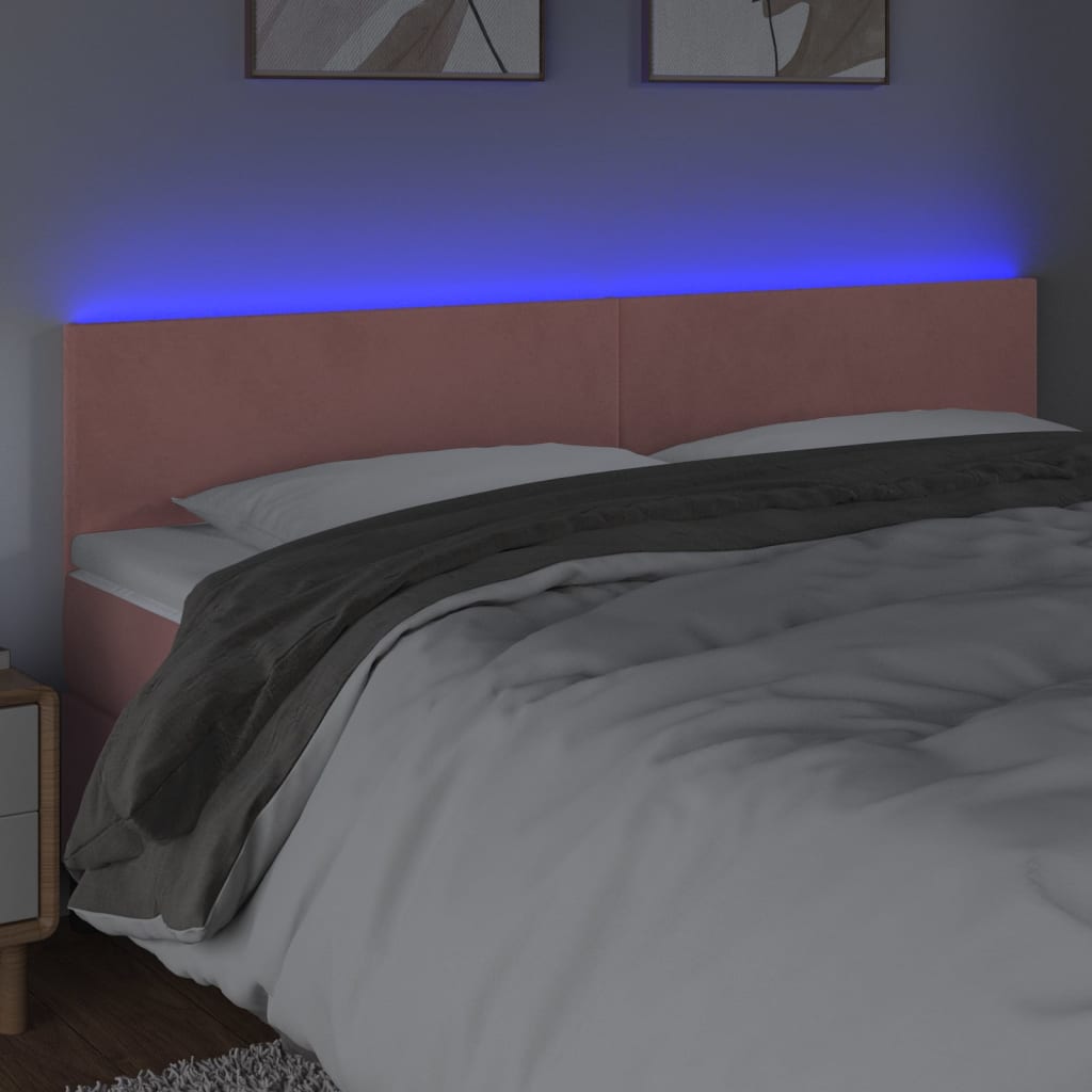 Cabeceira de cama c/ luzes LED veludo 200x5x78/88 cm rosa