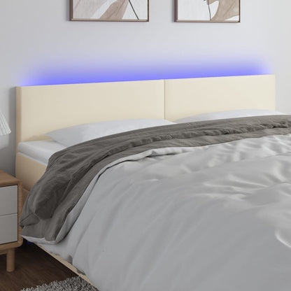 Cabeceira de cama c/ LED 180x5x78/88 cm couro artificial creme