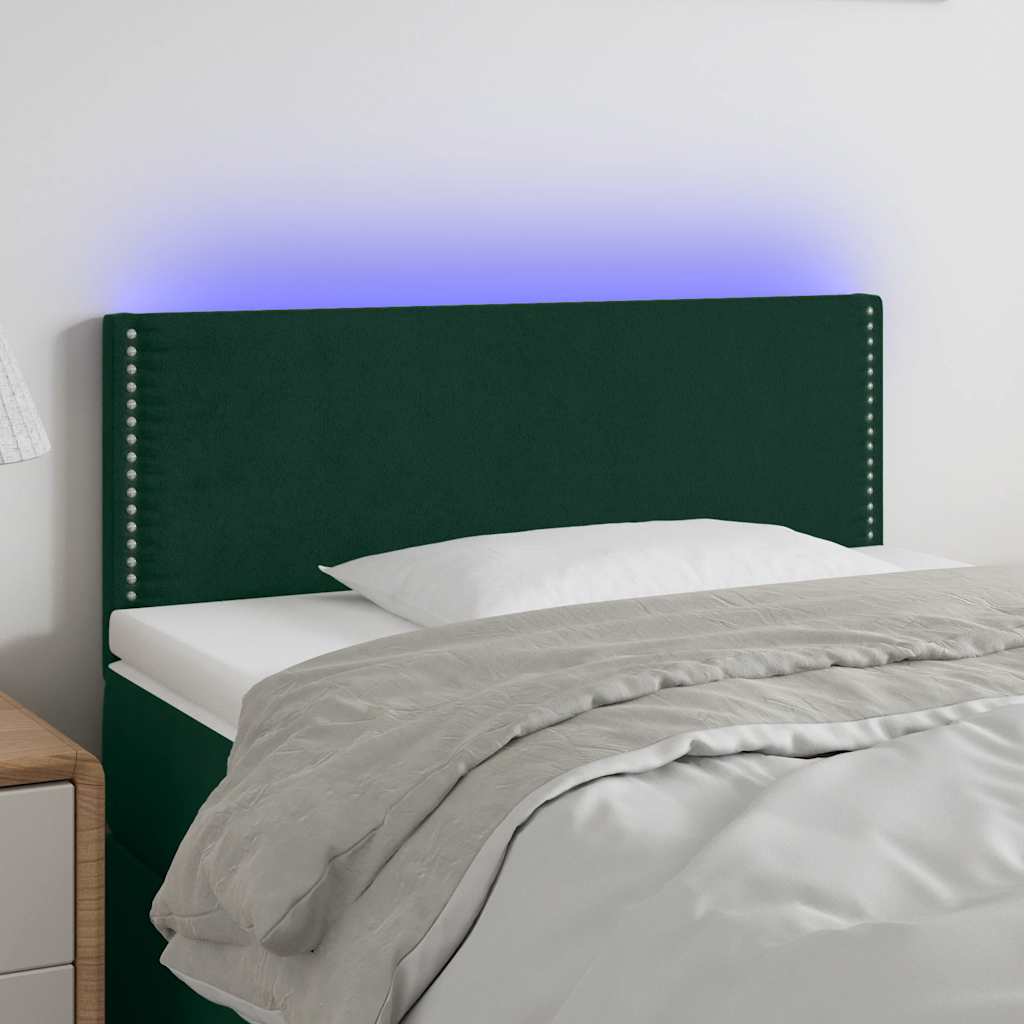 Cabeceira de cama c/luzes LED veludo 100x5x78/88cm verde-escuro