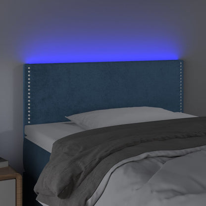Cabeceira de cama c/ luzes LED veludo 100x5x78/88cm azul-escuro