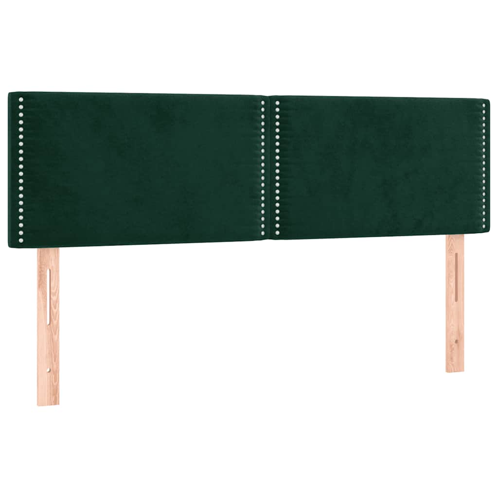 Cabeceira de cama c/luzes LED veludo 144x5x78/88cm verde-escuro