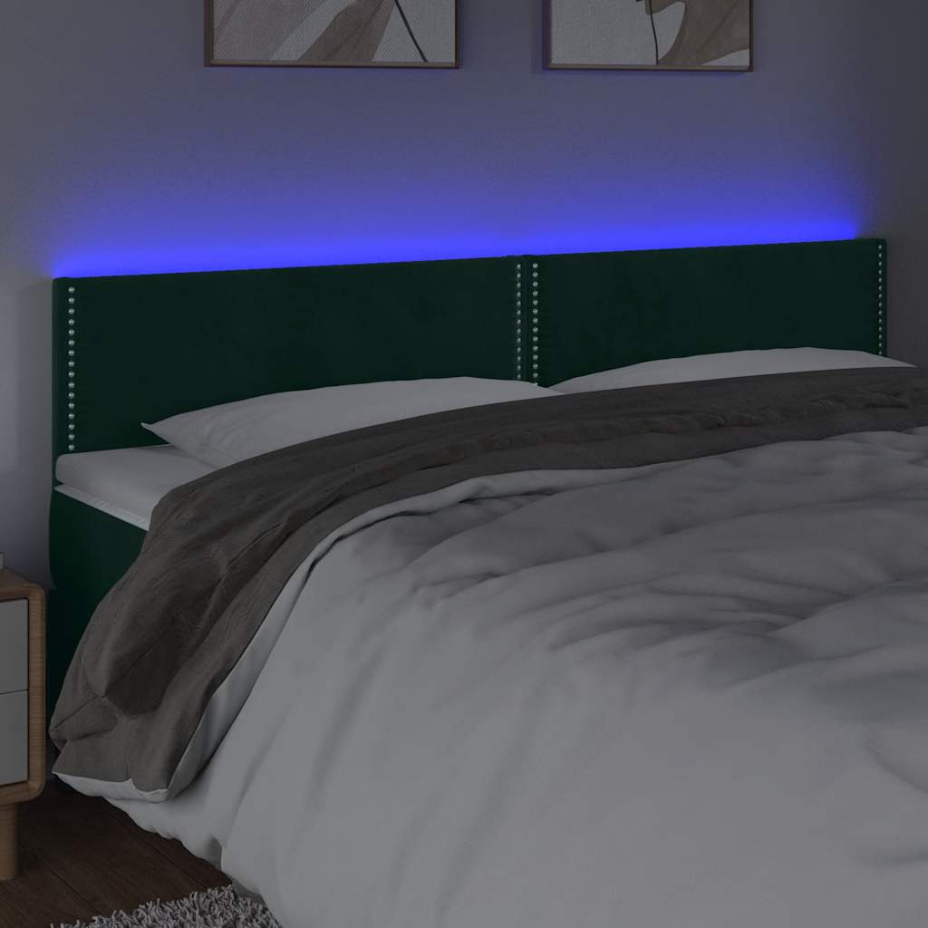 Cabeceira de cama c/luzes LED veludo 200x5x78/88cm verde-escuro