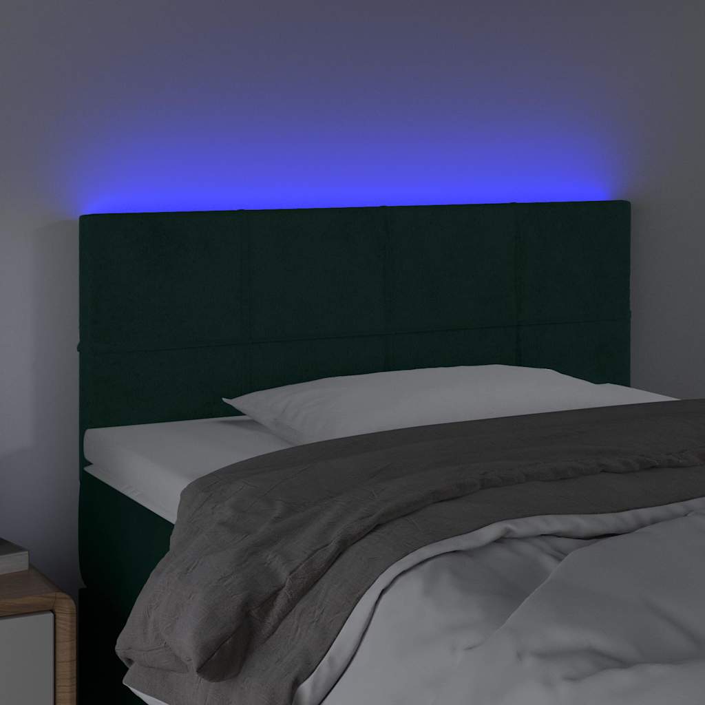 Cabeceira de cama c/ luzes LED veludo 80x5x78/88cm verde-escuro