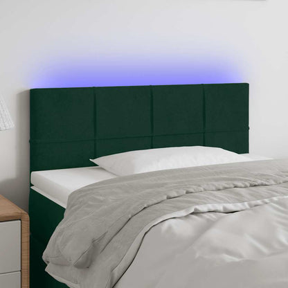 Cabeceira de cama c/ luzes LED veludo 80x5x78/88cm verde-escuro