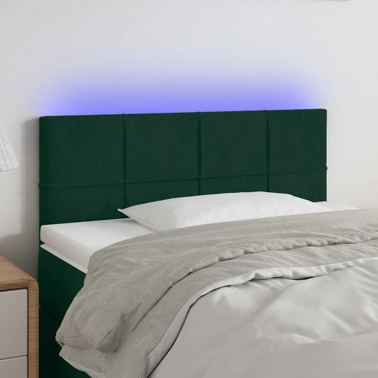 Cabeceira de cama c/luzes LED veludo 100x5x78/88cm verde-escuro