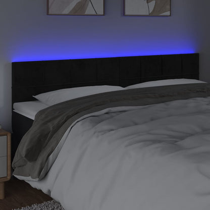 Cabeceira de cama c/ luzes LED veludo 200x5x78/88 cm preto