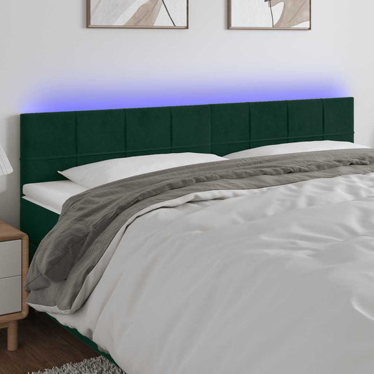 Cabeceira de cama c/luzes LED veludo 200x5x78/88cm verde-escuro