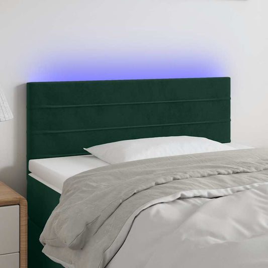 Cabeceira de cama c/ luzes LED veludo 90x5x78/88cm verde-escuro
