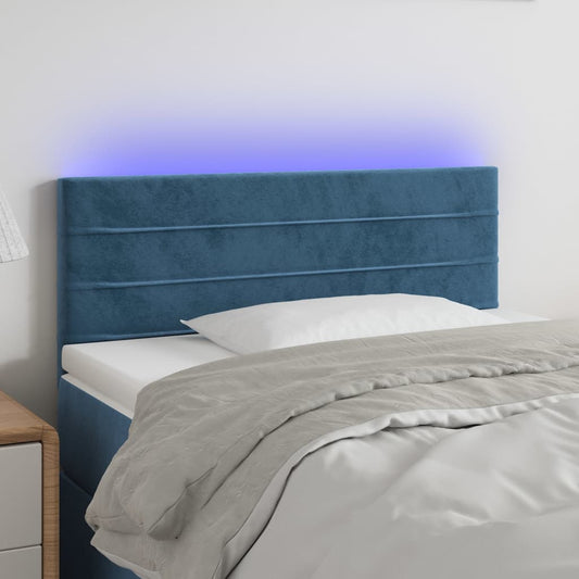 Cabeceira de cama c/ luzes LED veludo 90x5x78/88 cm azul-escuro