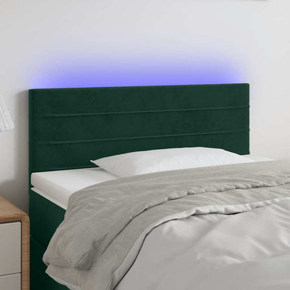 Cabeceira de cama c/luzes LED veludo 100x5x78/88cm verde-escuro