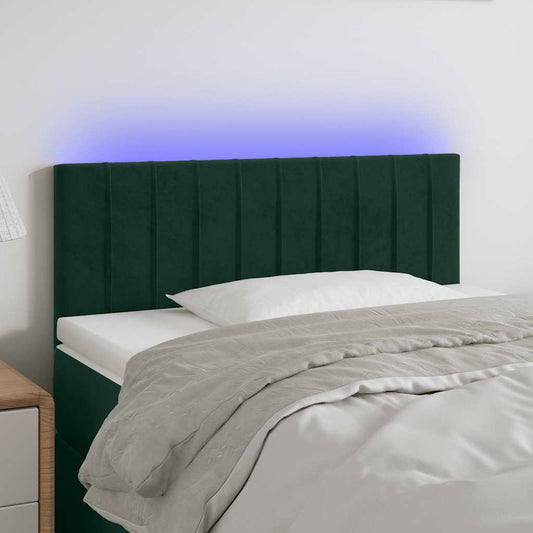 Cabeceira de cama c/ luzes LED veludo 80x5x78/88cm verde-escuro