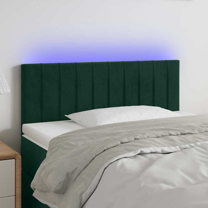 Cabeceira de cama c/luzes LED veludo 100x5x78/88cm verde-escuro