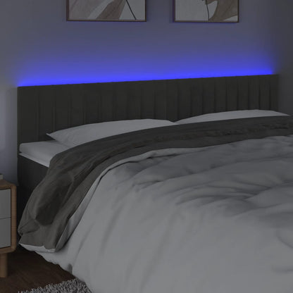 Cabeceira de cama c/luzes LED veludo 160x5x78/88cm cinza-escuro