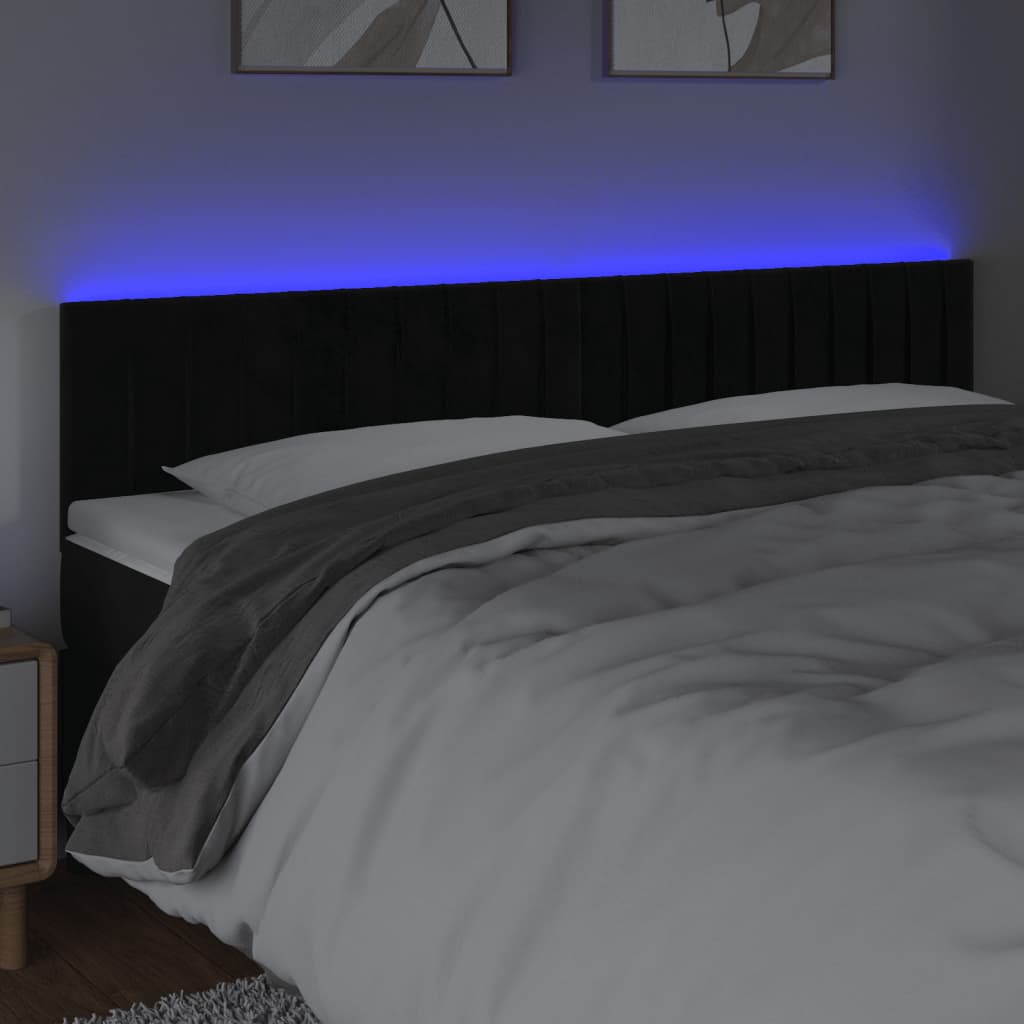 Cabeceira de cama c/ luzes LED veludo 160x5x78/88 cm preto