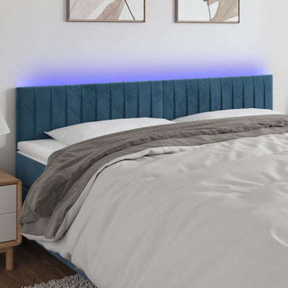 Cabeceira de cama c/ luzes LED veludo 180x5x78/88cm azul-escuro