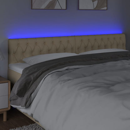 Cabeceira de cama c/ luzes LED tecido 200x7x78/88 cm cor creme