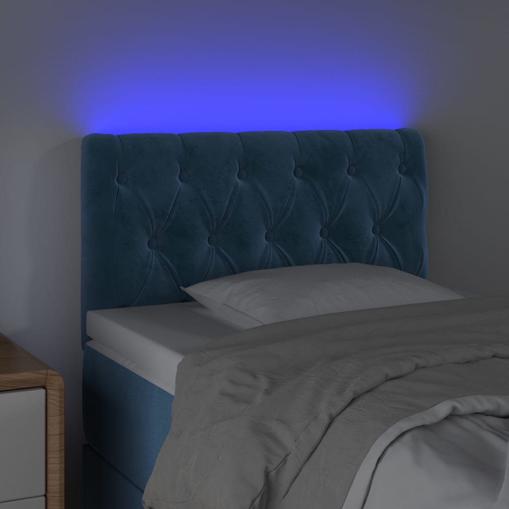 Cabeceira de cama c/ luzes LED veludo 80x7x78/88 cm azul-escuro