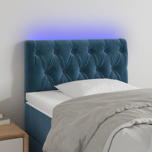 Cabeceira de cama c/ luzes LED veludo 80x7x78/88 cm azul-escuro