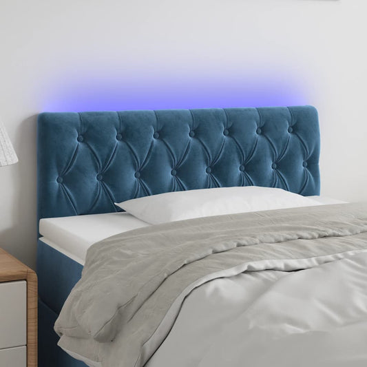 Cabeceira de cama c/ luzes LED veludo 90x7x78/88 cm azul-escuro