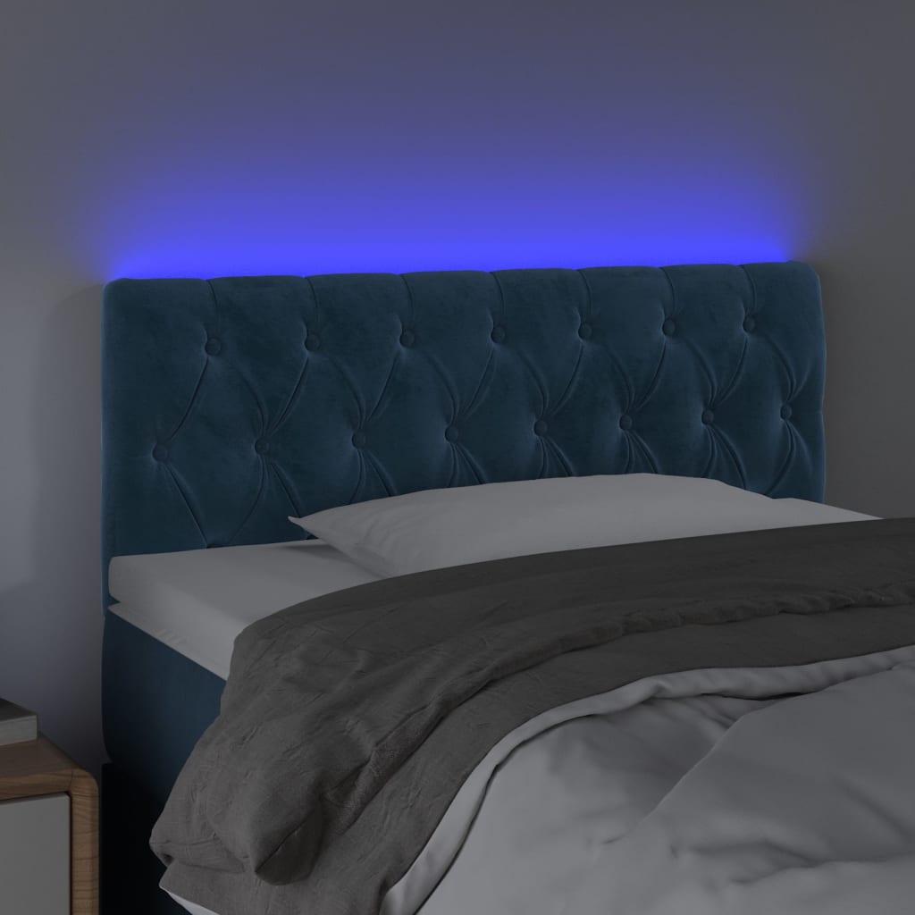 Cabeceira de cama c/ luzes LED veludo 100x7x78/88cm azul-escuro