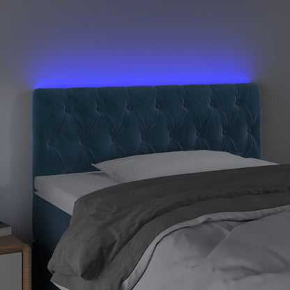 Cabeceira de cama c/ luzes LED veludo 100x7x78/88cm azul-escuro