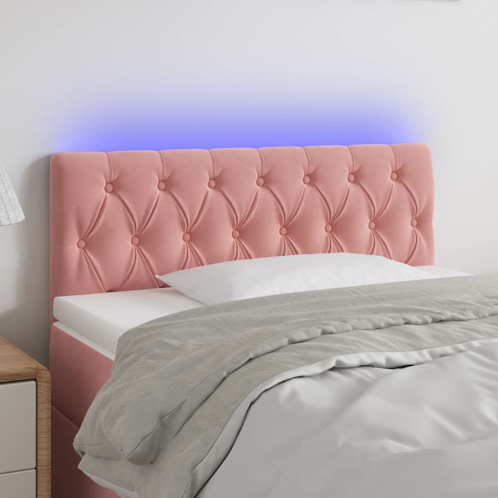 Cabeceira de cama c/ luzes LED veludo 100x7x78/88 cm rosa