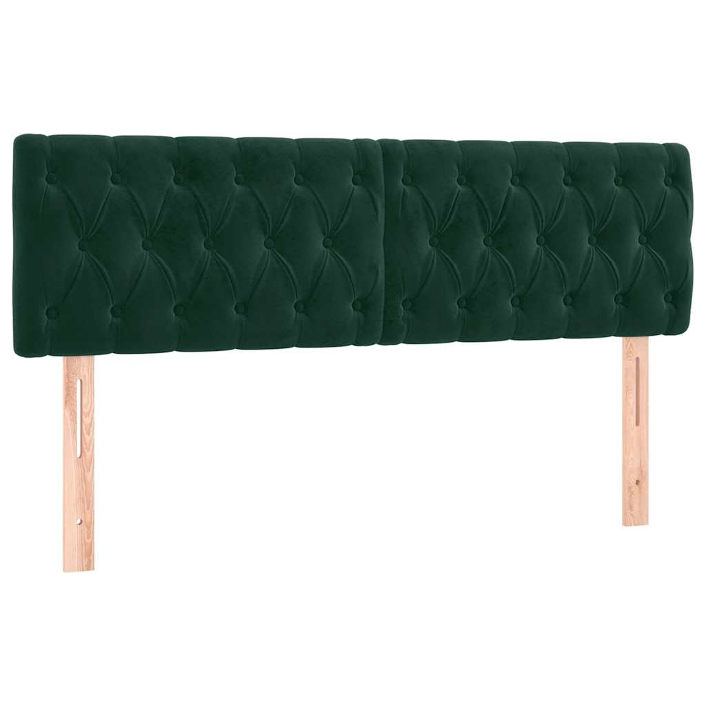 Cabeceira de cama c/luzes LED veludo 144x7x78/88cm verde-escuro