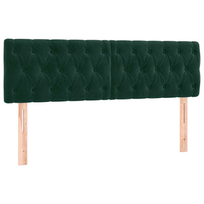 Cabeceira de cama c/luzes LED veludo 144x7x78/88cm verde-escuro