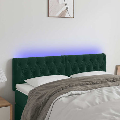 Cabeceira de cama c/luzes LED veludo 144x7x78/88cm verde-escuro