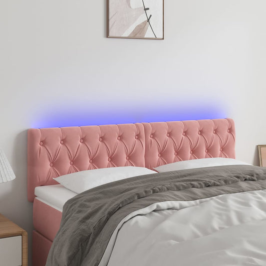 Cabeceira de cama c/ luzes LED veludo 160x7x78/88 cm rosa