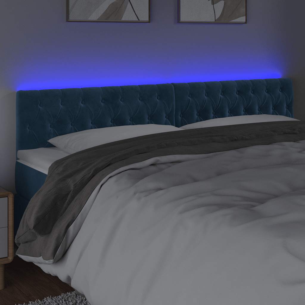 Cabeceira de cama c/ luzes LED veludo 180x7x78/88cm azul-escuro