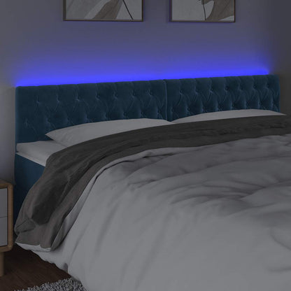 Cabeceira de cama c/ luzes LED veludo 180x7x78/88cm azul-escuro