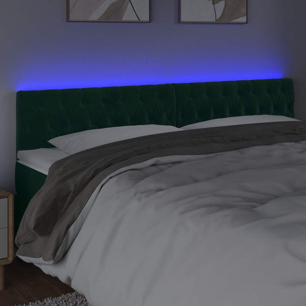 Cabeceira de cama c/luzes LED veludo 200x7x78/88cm verde-escuro