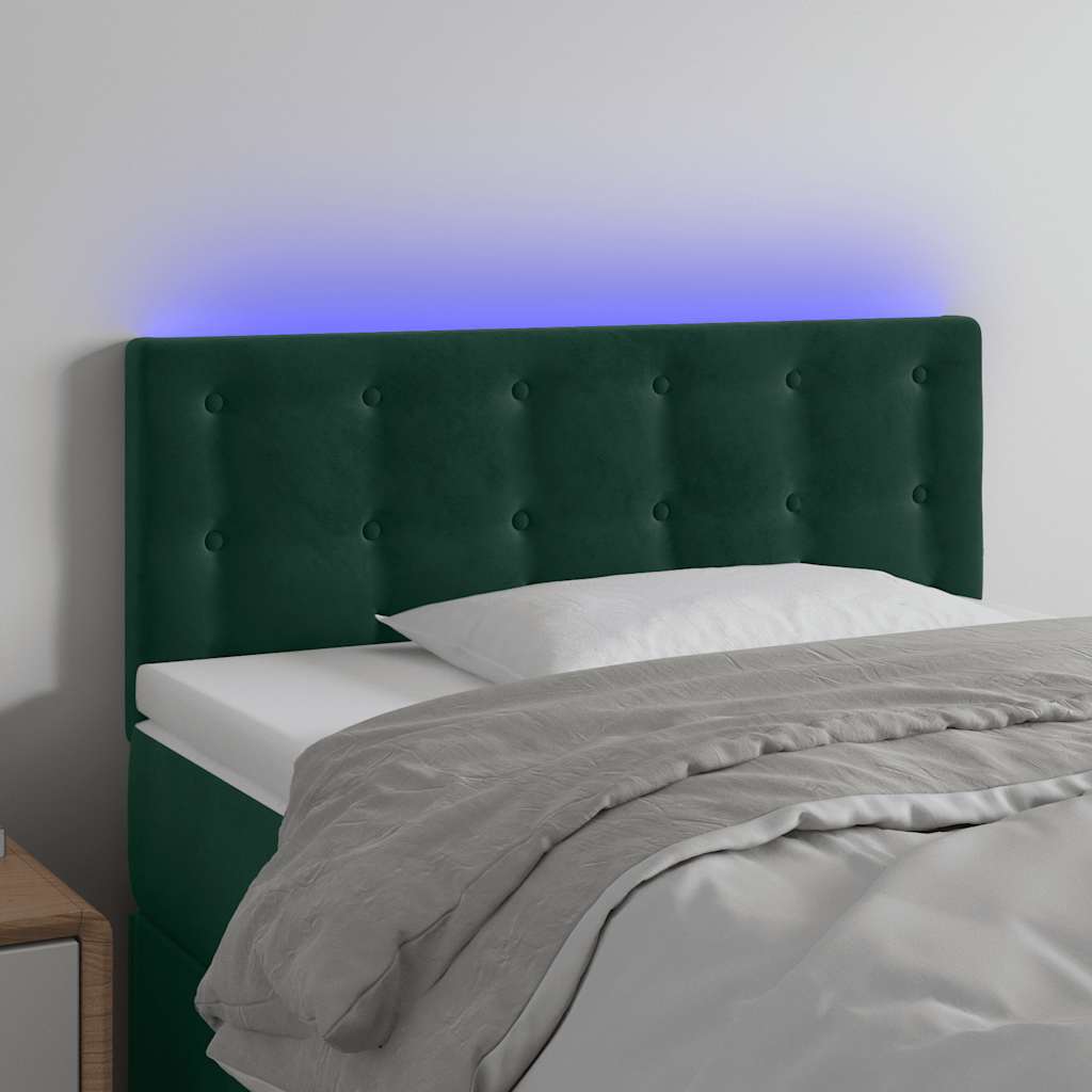 Cabeceira de cama c/ luzes LED veludo 80x5x78/88cm verde-escuro