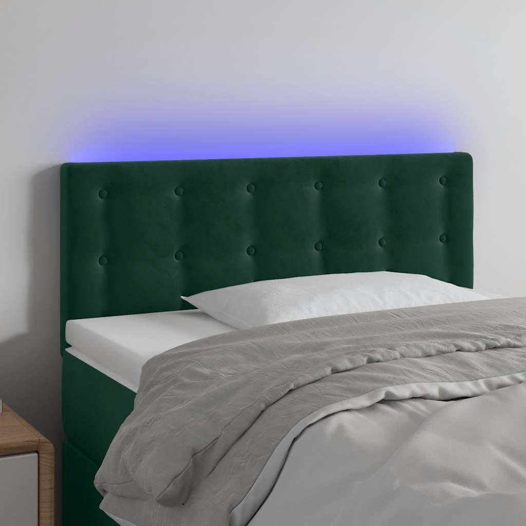 Cabeceira de cama c/ luzes LED veludo 90x5x78/88cm verde-escuro