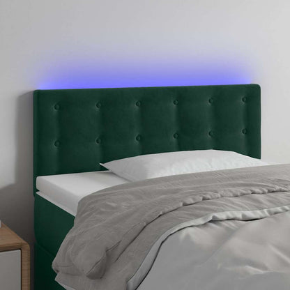 Cabeceira de cama c/luzes LED veludo 100x5x78/88cm verde-escuro