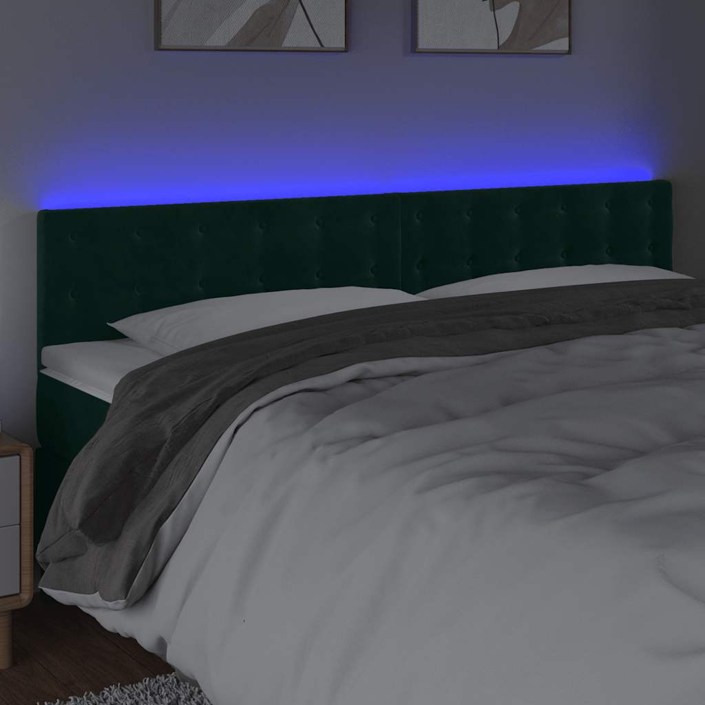 Cabeceira de cama c/luzes LED veludo 180x5x78/88cm verde-escuro