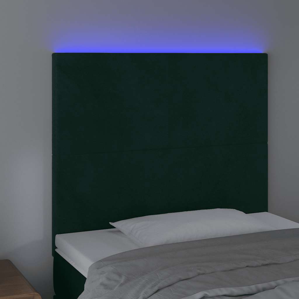Cabeceira de cama c/ LED veludo 80x5x118/128 cm verde-escuro