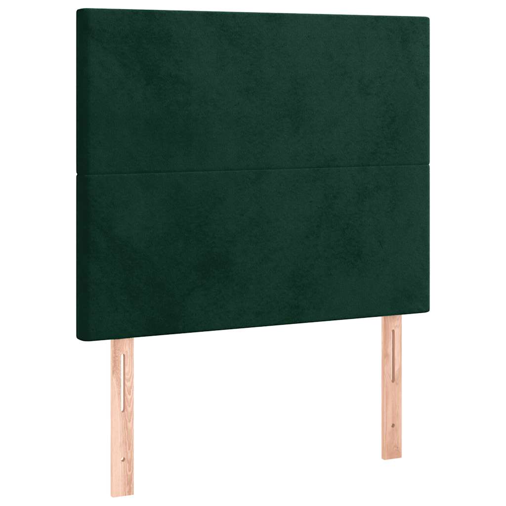 Cabeceira de cama c/ LED veludo 100x5x118/128 cm verde-escuro