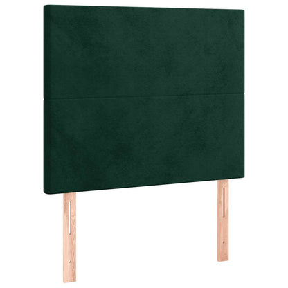 Cabeceira de cama c/ LED veludo 100x5x118/128 cm verde-escuro