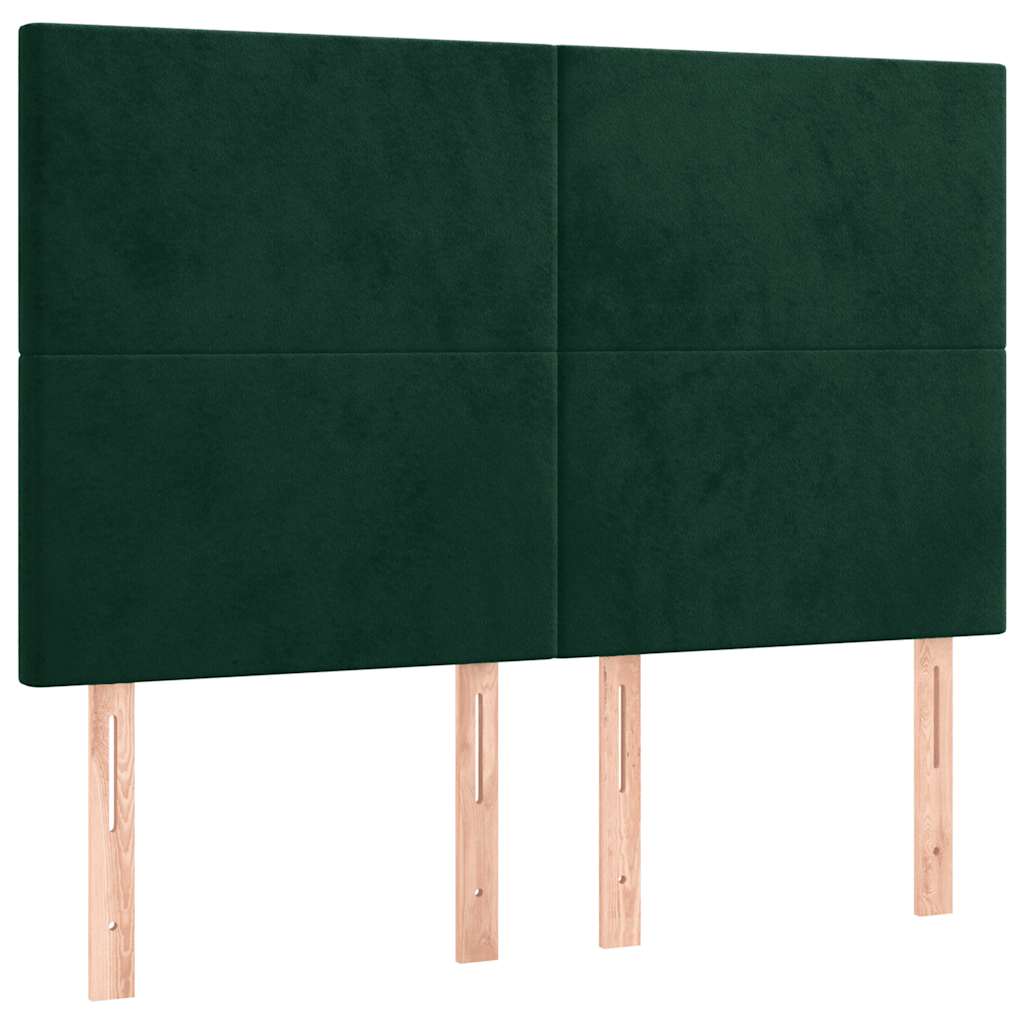 Cabeceira de cama c/ LED veludo 144x5x118/128 cm verde-escuro