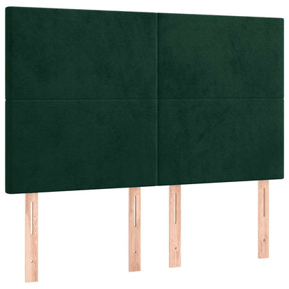 Cabeceira de cama c/ LED veludo 144x5x118/128 cm verde-escuro