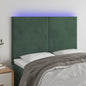 Cabeceira de cama c/ LED veludo 144x5x118/128 cm verde-escuro