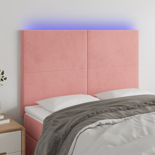 Cabeceira de cama c/ luzes LED veludo 144x5x118/128 cm rosa