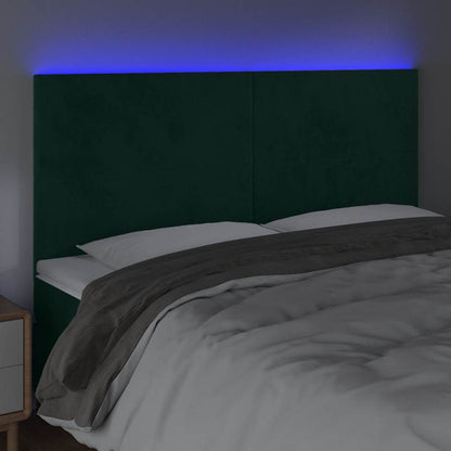 Cabeceira de cama c/ LED veludo 200x5x118/128 cm verde-escuro